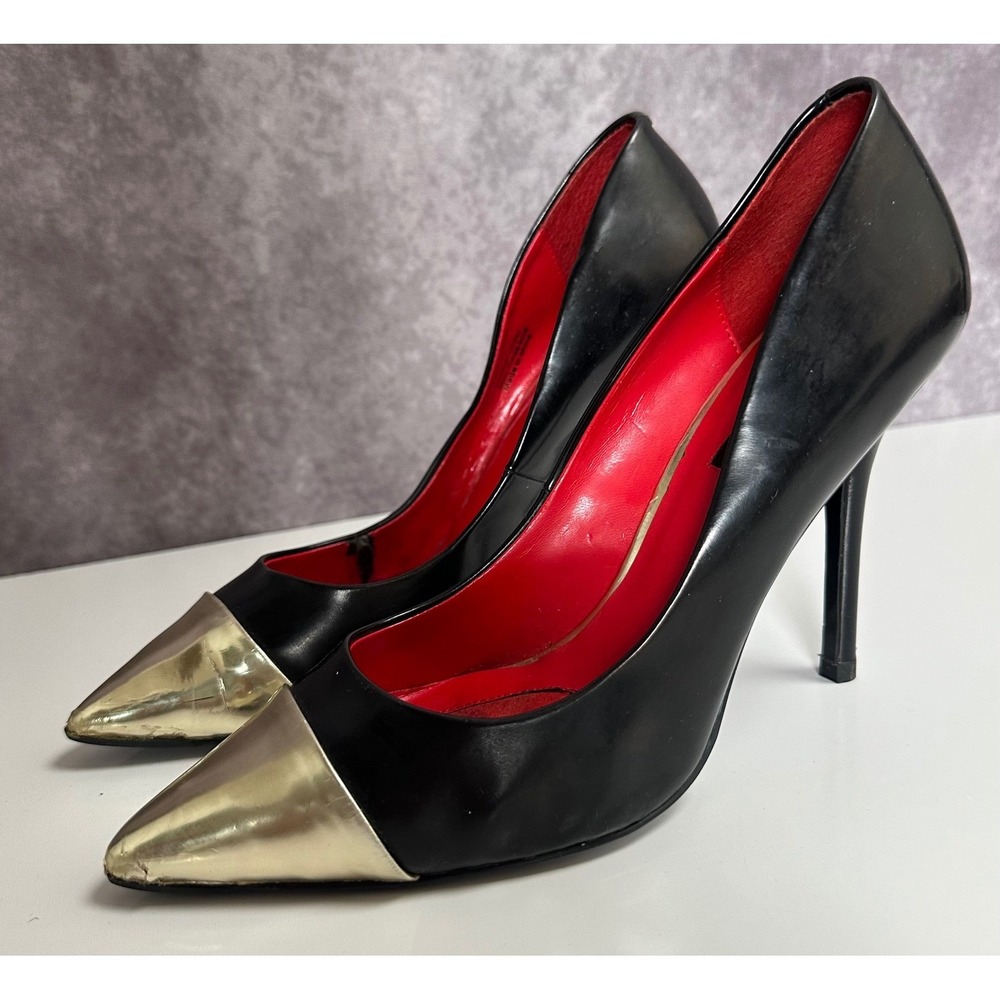 Charles Jourdan Paris Women Black Silver Cap Toe Stiletto Pump Heels 10 READ